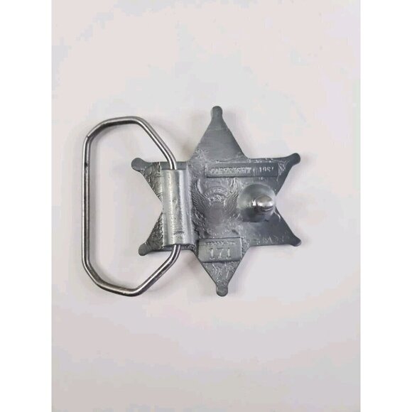Vintage Belt Buckle Texas 6-point Star Sheriff Badge Pewter New Old Stock - Picture 3 of 7